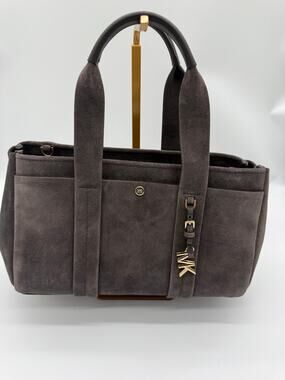 Michael Kors Romee Small Suede Satchel Crossbody Handbag Grey Gold 30F5G1ZS1S